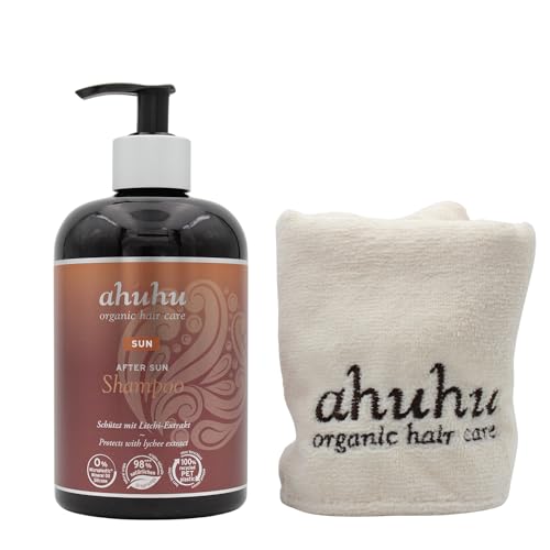 ahuhu SUN After Sun Shampoo (500ml) mit Bio-Kokoswasser und Litschi-Extrakt mit Handtuch von ahuhu