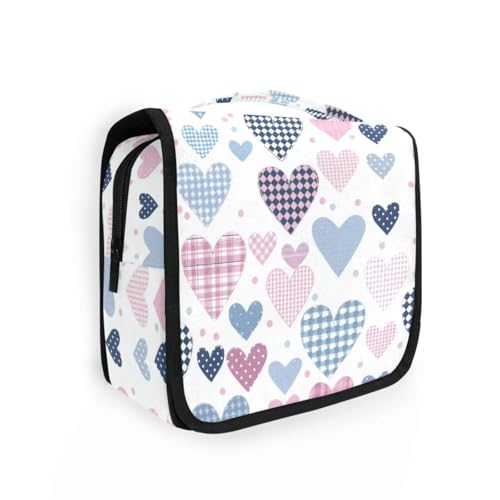 Kulturbeutel mit Patchwork-Herzen, Pastellfarben, mit Haken zum Aufhängen, Essentials, Kulturbeutel für Damen, Reisegröße, Zubehör Kulturbeutel mit Patchwork-Herzen, Pastellfarben, mit Haken zum Aufhängen, Essentials, Kulturbeutel für Damen, Reisegröße, Zubehör von aidingzhi