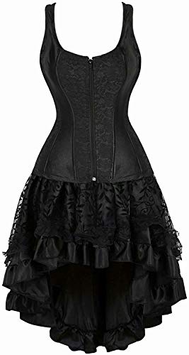 Jutrisujo Black Corset Dress korsett Corsage Kleid Corsagenkleid Bustier Vollbrust Strapse Viktorianisch Halloween Schwarzes XL von Jutrisujo