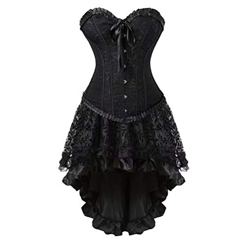 Jutrisujo Black Corset Dress Korsett Kleid Damen Korsettkleid Corsagen Elegant Rock Spitze Zum Schnüren Gothic Schwarz 3XL von Jutrisujo