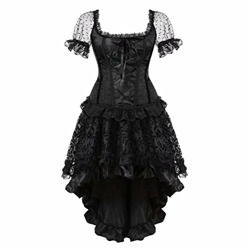 Jutrisujo corsage schwarz Corsagenkleid elegant kleid korsett Ärmel spitze Vollbrust gothic rock burlesque damen Große Größe XL von Jutrisujo