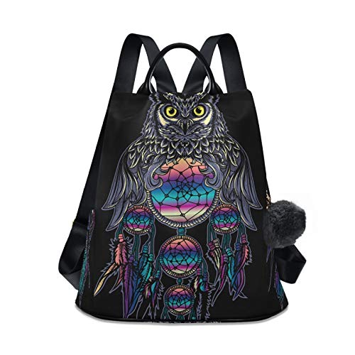 ALAZA Eulen-Regenbogen-Traumfänger-Rucksack für Frauen, Anti-Diebstahl, modischer Rucksack, Schultertasche von alaza