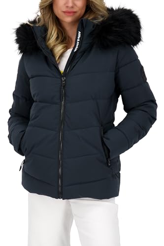 ALIFE AND KICKIN AdelaAK A Puffer Jacket - Winterjacke Damen mit Fellkapuze, warme Steppjacke, Puffer Jacke in Daunenoptik, Kunstfell, kurze vegane Damen Damen Steppjacke, Winterjacke marine M von alife & kickin