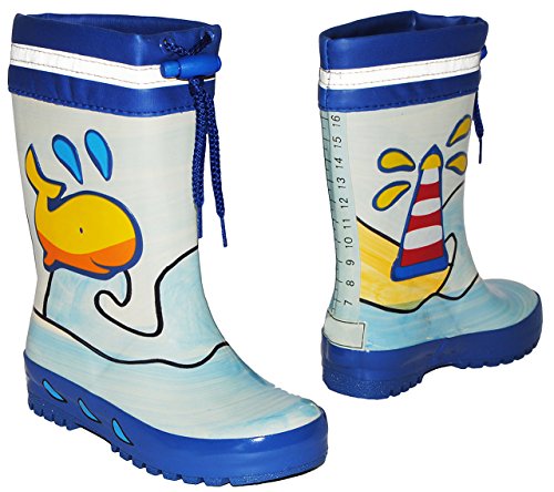 alles-meine.de GmbH Gummistiefel - Wal & Fisch blau - mit Reflektor + zum Schnüren - Größe 32 - für Kinder/Jungen - Naturkautschuk + Innenfutter Baumwolle/Handbemalt mit 3-D .. von alles-meine.de GmbH