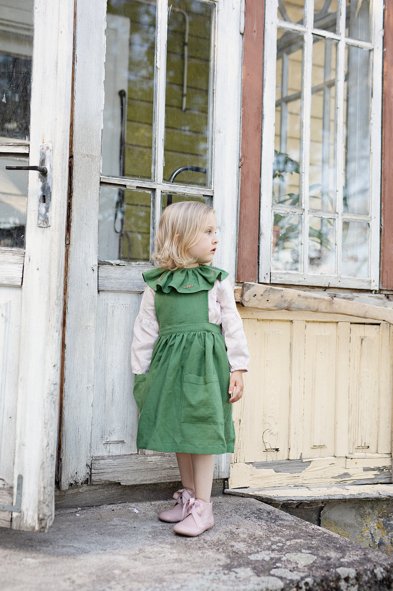 Apfelgrüner Rüschen Leinenkragen, Leinenkragen Für Kinder, Zweigstickerei, Abnehmbarer Kragen, Geschenk Kinder von allthebeautifullinen