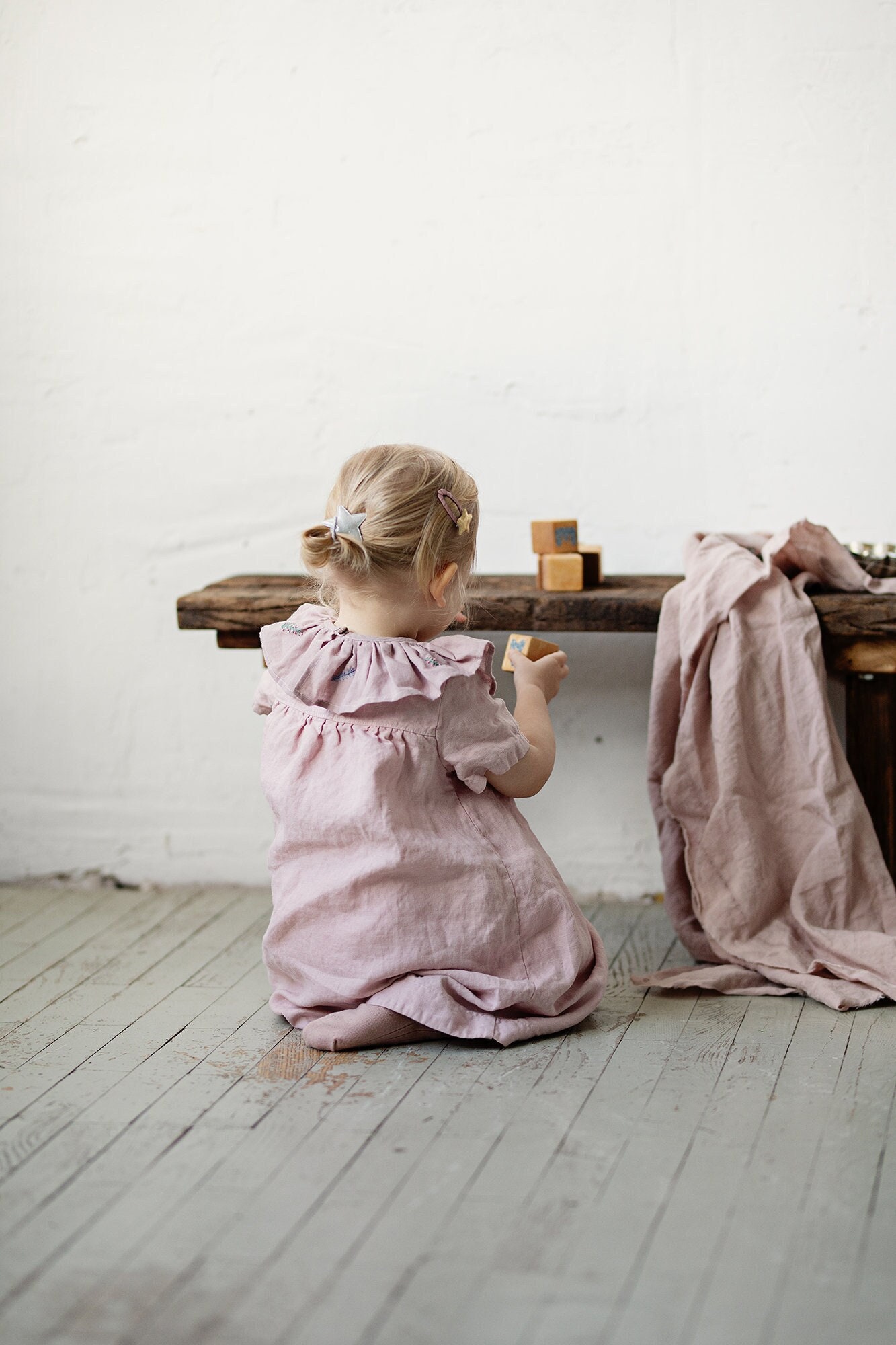 Baby Rosa Rüschen Leinenkragen, Leinenkragen Für Kinder, Zweigstickerei, Abnehmbarer Kragen, Geschenk Kinder von allthebeautifullinen