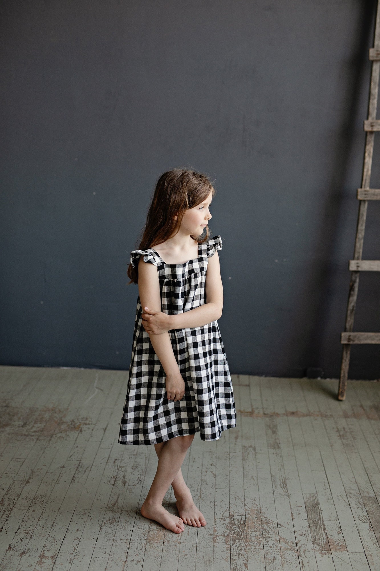 Karo Festliches Trägerkleid, Kariertes Mädchenkleid, Leinen Babykleid, Blumenmädchenkleid, Kleid Mädchen von allthebeautifullinen