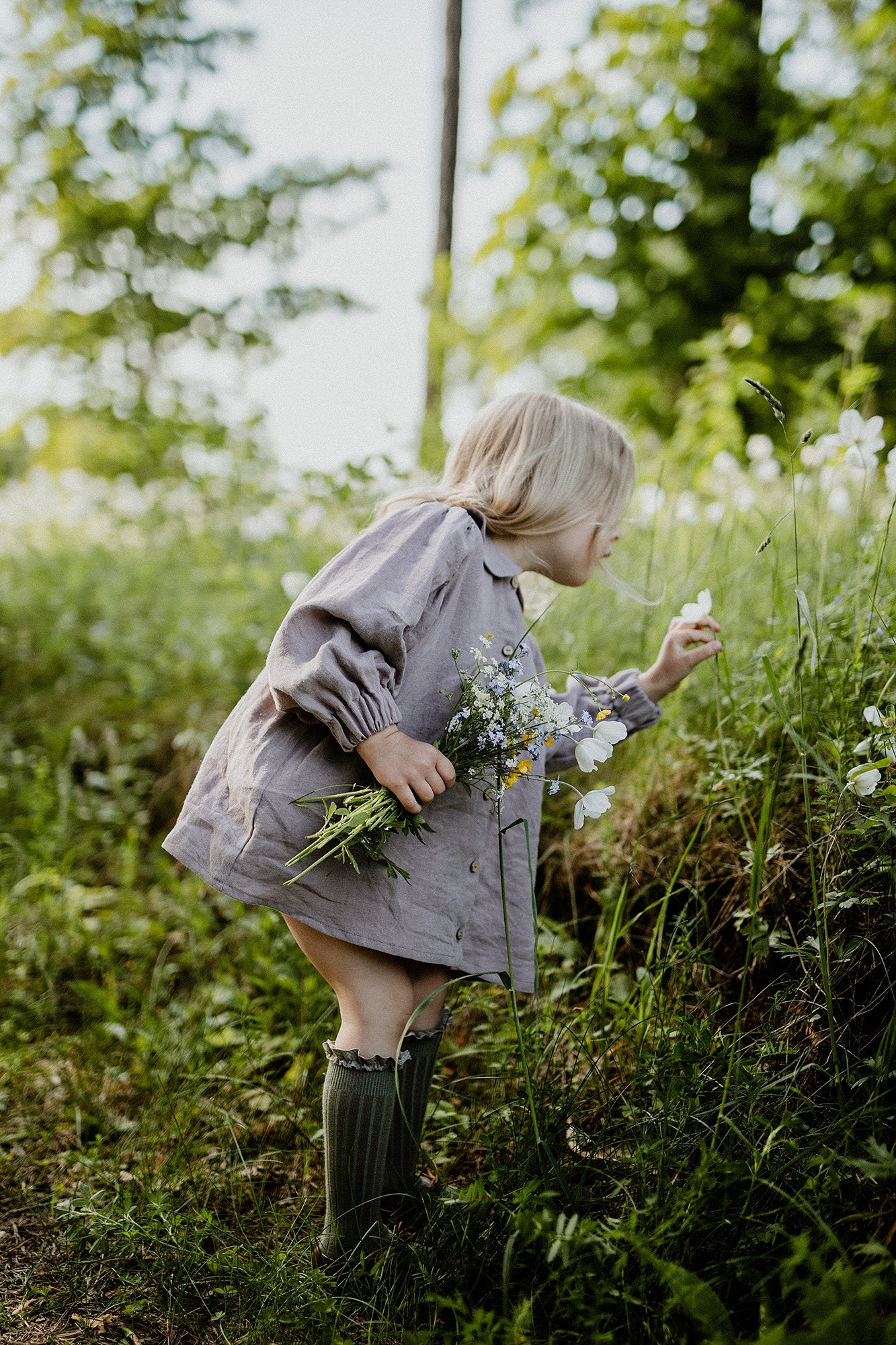 Lavendel Tunika Kleid, Leinen Verschiedene Stickereien, Peter Pan Kragen Button Down Kleid Für Mädchen, Hemd Kinder von allthebeautifullinen