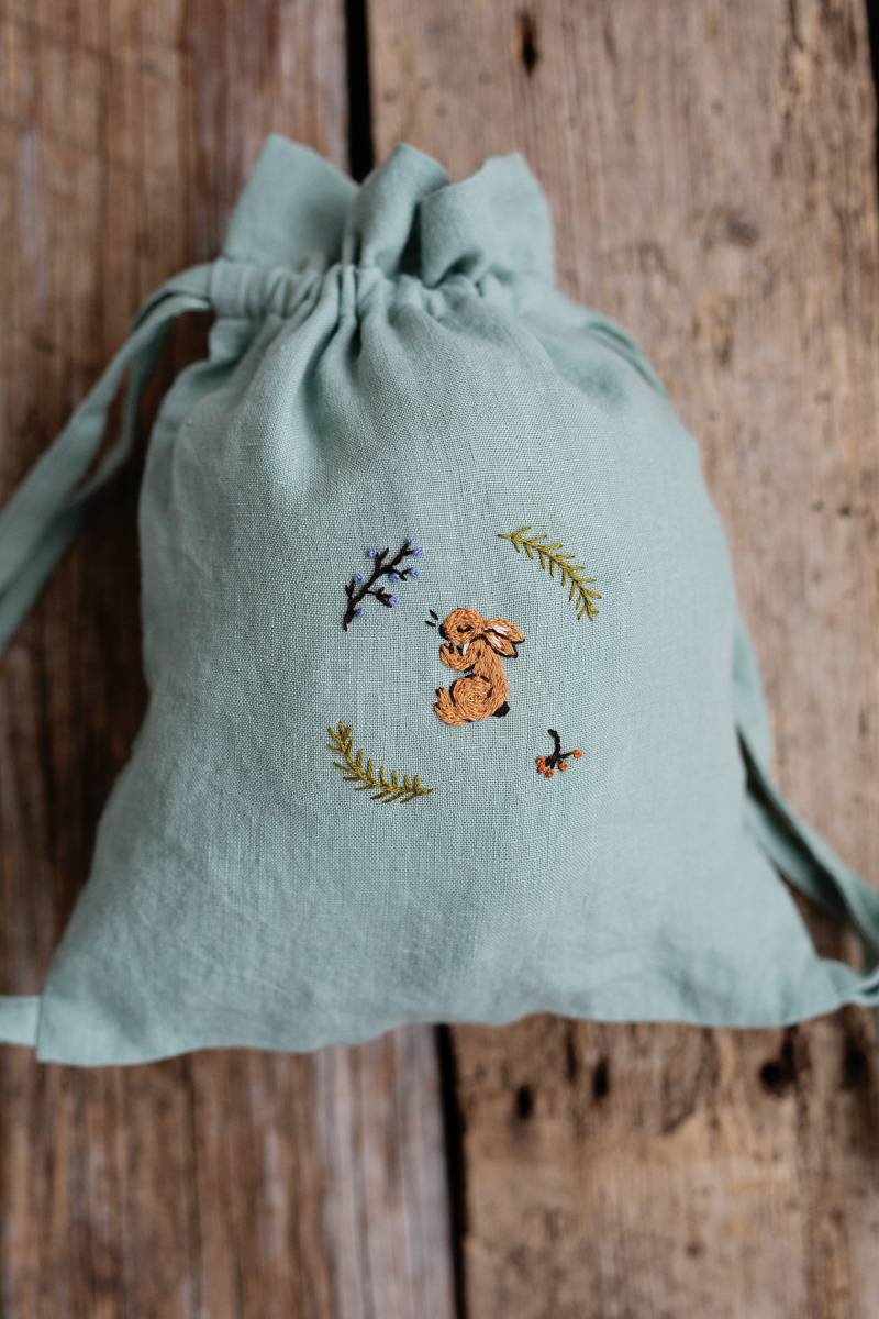 Leinen Rucksack, Verschiedene Farben, Baby Hase Stickerei, Kinderrucksack, Spielzeugtasche, Babytasche, Geschenk Für Kinder von allthebeautifullinen