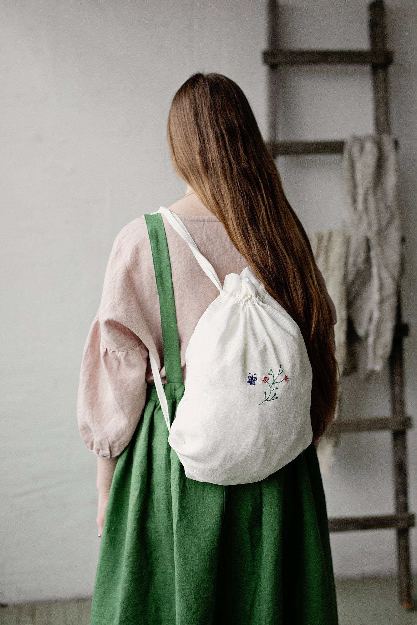 Leinen Rucksack, Verschiedene Farben, Schmetterling Stickerei, Kinderrucksack, Rucksäcke Für Kinder, Spielzeug Aufbewahrungstasche, Babytasche von allthebeautifullinen