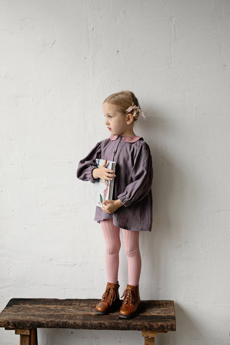 Mauve Exklusives Tunika Kleid, Verschiedene Kragenfarben, Kleid Mit Peter Pan Kragen, Leinen Für Mädchen, Hemd Kinder von allthebeautifullinen