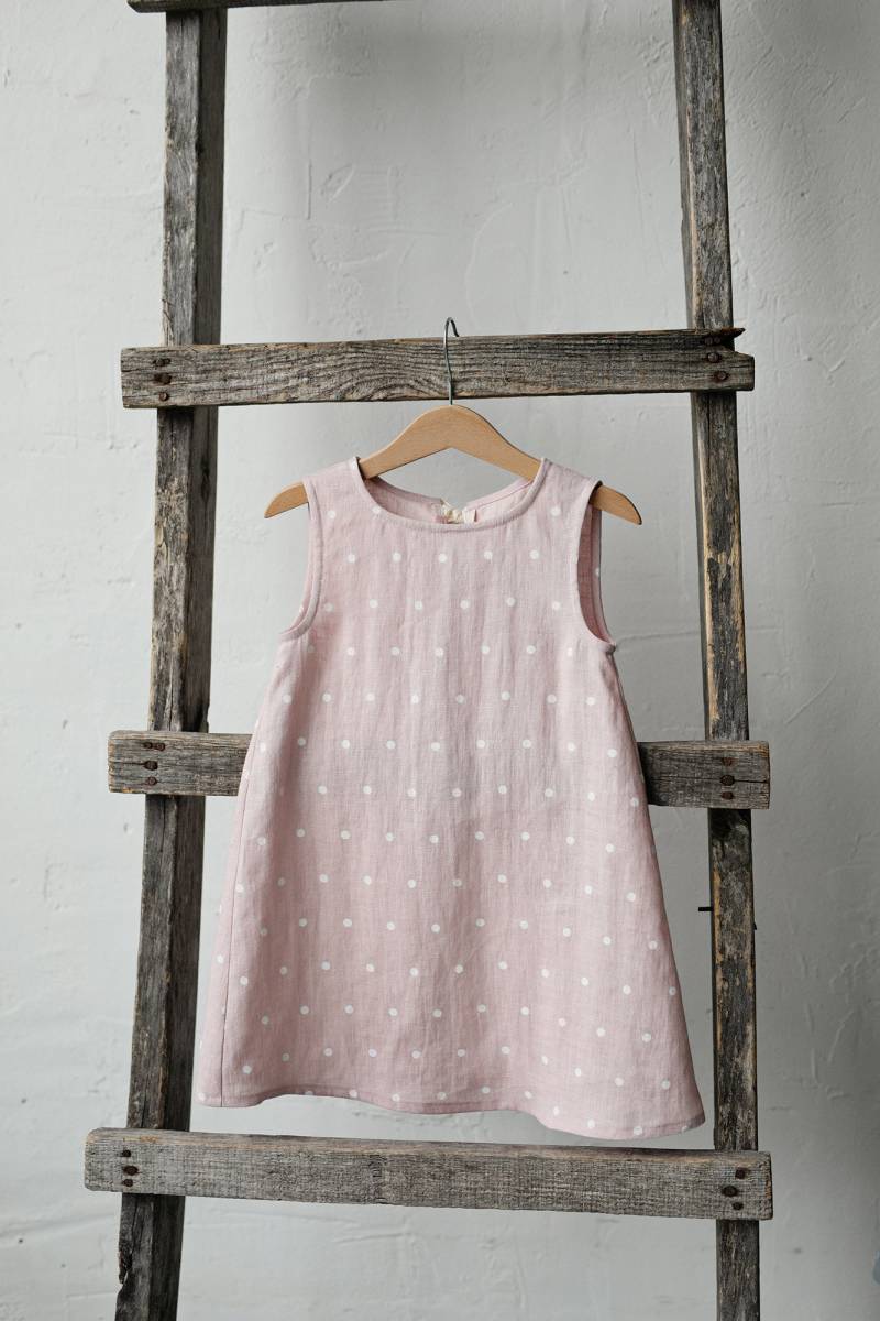 Rosa Polka Dot Festliches Ärmelloses Kleid, Leinen Sommerkleid Für Mädchen, Blumenmädchenkleid, Mädchen Leinenkleid von allthebeautifullinen