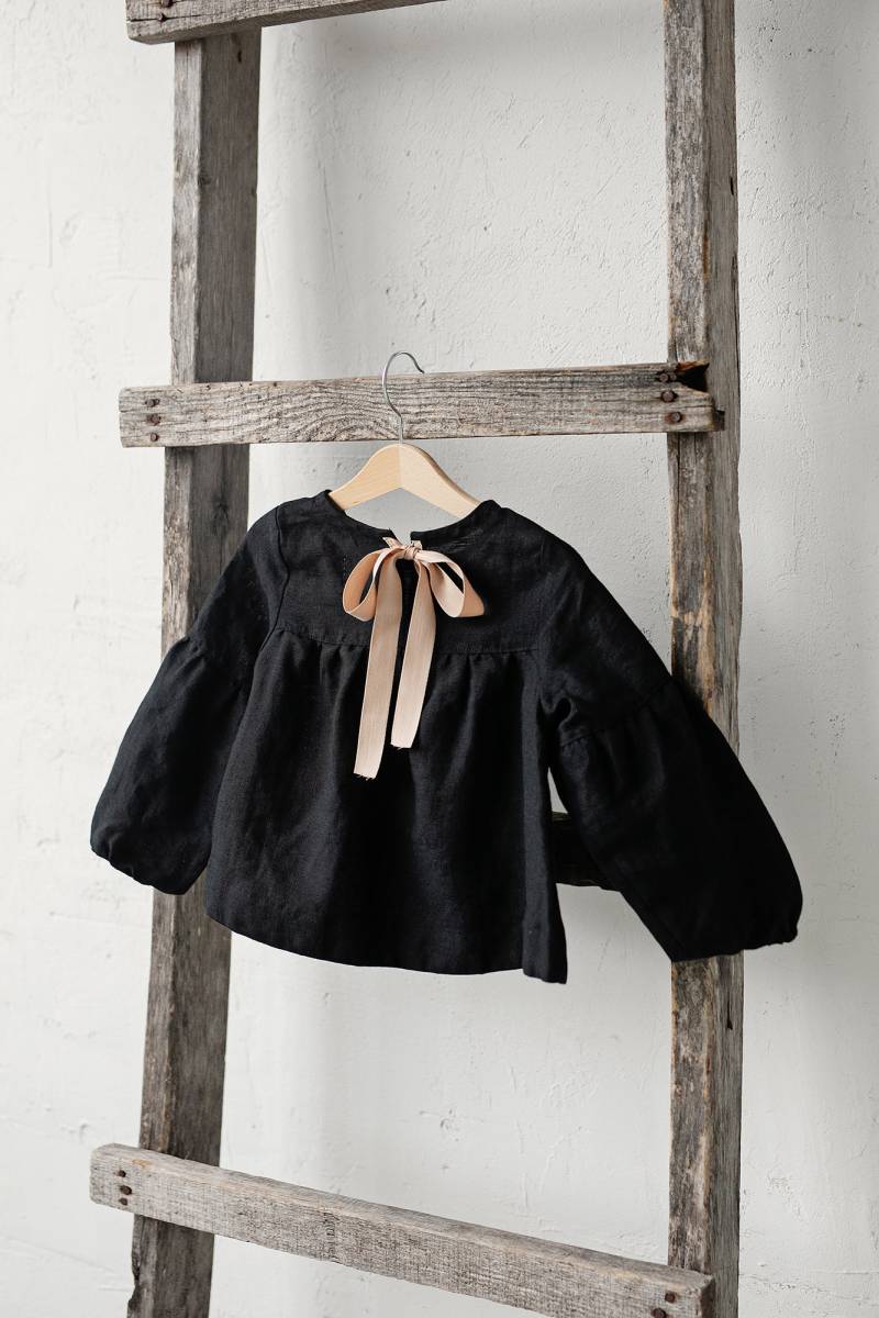 Schwarze Kurze Leinen Tunika, Shirt Für Mädchen, Langarm Mädchen Top, Baby Shirt, Kinderkleidung, Tunika von allthebeautifullinen