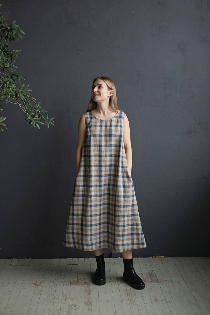 strand Festliches Ärmelloses Kleid, Leinenkleid, A-Linien-Leinenkleid, A-Linienkleid, Leinenkleid Für Frauen, Leinen Midikleid, Schmeichelhaftes von allthebeautifullinen