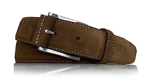 almela | Gürtel wildleder herren und damen | Velour Ledergürtel 35mm | Veloursleder 3,5cm | Herrengürtel und Damengürtel kürzbar | Suede leather belt (Braun, 120) von almela