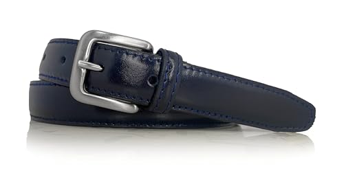 almela - Jungen Gürtel - Kinder - Kommunion - Rindsleder - 2,5 cm breit - Leder - 25mm - Kindergürtel - Jungengürtel - Kürzbar - Child belt (Blau, 60) von almela