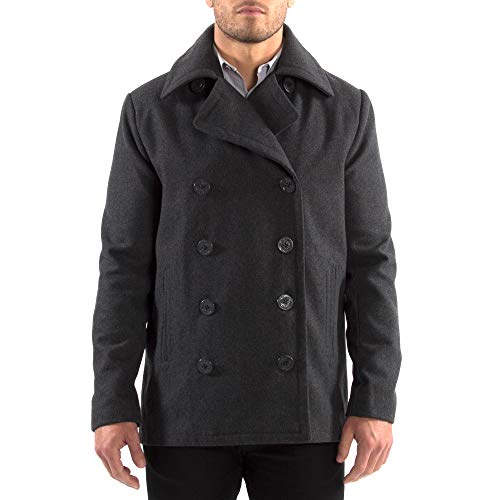 alpine swiss Mason Herren Wollmischung Classic Pea Coat Grau Large von alpine swiss