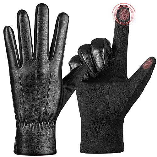 alqqas Wintermode Lederhandschuhe für Herren, Touchscreen, Wollfutter, Outdoor, winddicht, warmes Wildleder, Fahren, Motorradhandschuhe von alqqas