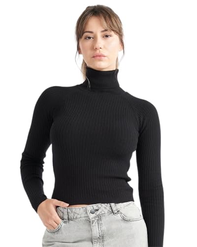 alsestudio Damen Rollkragenpullover Premium Qualität Silk Touch Langarm Slim Fit Gerippter Pullover Essential Style Strickpullover Rollkragenpullover für Frauen, Schwarz , M von alsestudio