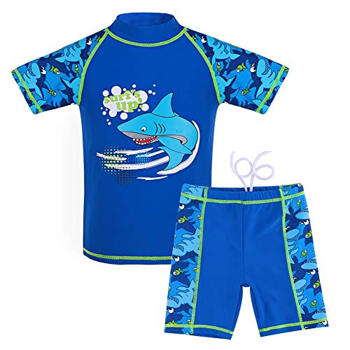 G-Kids Kinder Jungen Badeanzug Bademode Zweiteiliger UPF 50+ UV Schützend Schwimmanzug, Blau, 152/158 von amiyan