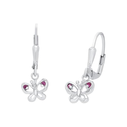 Amor Ohrhänger 925 Sterling Silber Mädchen Kinder Ohrschmuck, mit Zirkonia synth., 2,3 cm, Pink, Schmetterling, Kommt in Schmuck Geschenk Box, 9256983 von Amor