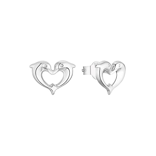 Amor Ohrstecker 925 Sterling Silber Mädchen Kinder Ohrschmuck, 0,8 cm, Silber, Delphin, Kommt in Schmuck Geschenk Box, 2028672 von Amor