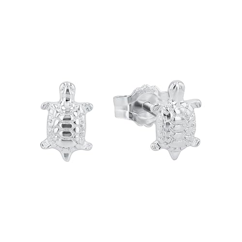 Amor Ohrstecker 925 Sterling Silber Mädchen Kinder Ohrschmuck, 0,8 cm, Silber, Schildkröte, Kommt in Schmuck Geschenk Box, 9064052 von Amor