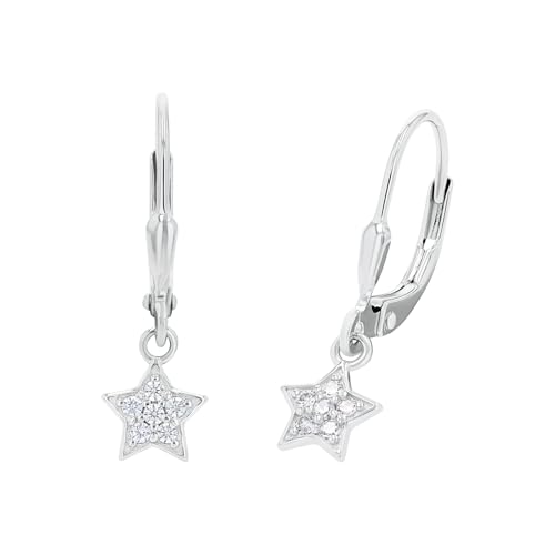 Amor Ohrhänger 925 Sterling Silber Mädchen Kinder Ohrschmuck, mit Zirkonia synth., 2,3 cm, Silber, Stern, Kommt in Schmuck Geschenk Box, 2021265 von Amor