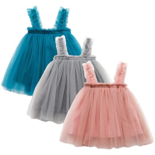 amropi Baby Mädchen Tüll Tutu Kleid 3er Pack ärmellose Prinzessin Geblümt Sommerkleid Rosa Blau Grau,0-6 Monate von amropi