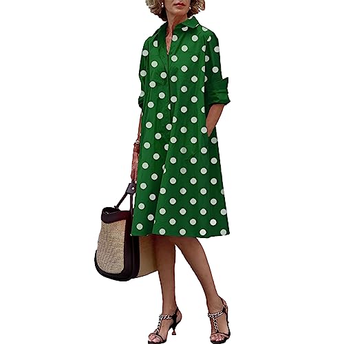 amropi Blusenkleid Damen Gepunktet Knöpfen V-Ausschnitt Langarm Midi Freizeitkleid mit Taschen Grün Gepunktet,XXL amropi Blusenkleid Damen Gepunktet Knöpfen V-Ausschnitt Langarm Midi Freizeitkleid mit Taschen Grün Gepunktet,XXL von amropi