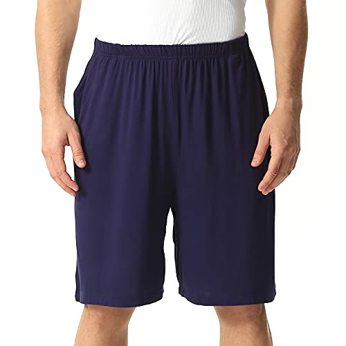 amropi Herren Schlafanzughose Kurz Pyjamahose Schlafshorts Nachtwäsche Sport Shorts mit Taschen Blau,5XL von amropi