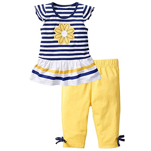 amropi Mädchen Kurzarm Gestreift T-Shirt + Leggings Hosen Kinder Sommer Kleidung Set Blau Gelb,2-3 Jahre von amropi