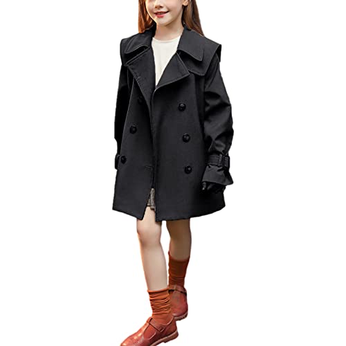 amropi Mädchen Langarm Trenchcoat mit Gürtel Einfarbig Windjacke Parka (Schwarz-2,10-13 Jahre) von amropi