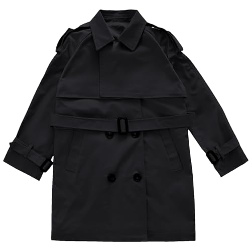 amropi Mädchen Langarm Trenchcoat mit Gürtel Einfarbig Windjacke Parka 10-13 Jahre, Schwarz von amropi