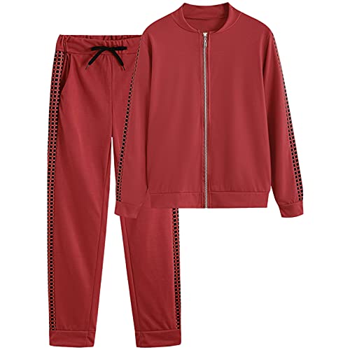 amropi Trainingsanzug-Set für Damen Sweatsuits Hoodie-Sweatshirt und Jogginghose, Rotes Karomuster, X-Large von amropi