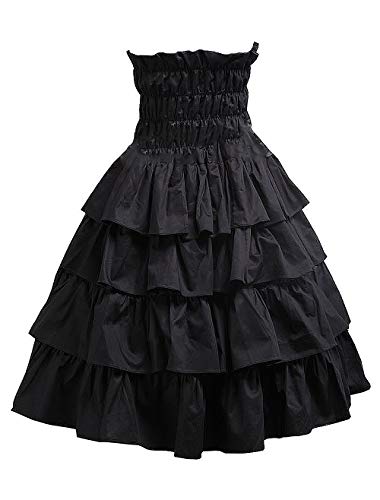 Antaina Schwarz Baumwolle Hohe Taille Rüschen Schlank Punk Gotisch Layered Bottom Rock Knielang Elegant Faltenrock,M Antaina Schwarz Baumwolle Hohe Taille Rüschen Schlank Punk Gotisch Layered Bottom Rock Knielang Elegant Faltenrock,M von an*tai*na*
