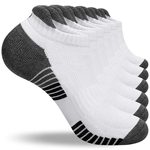 anqier 6 Paar Sneaker Socken Herren 43-46 39-42 35-38 47-50 Baumwolle Sportsocken Damen Gepolsterte Laufsocken Schwarz Weiß Grau Atmungsaktiv Kurz socken von anqier