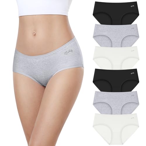 anqier Unterhosen Damen, 6er Pack Baumwolle Mittlere Taille Slips Damen Bequeme Atmungsaktiv Hipster Pantys Weich Frauen Unterwäsche von anqier