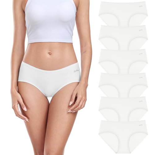 anqier Unterhosen Damen, 6er Pack Baumwolle Mittlere Taille Slips Damen Bequeme Atmungsaktiv Hipster Pantys Weich Frauen Unterwäsche von anqier