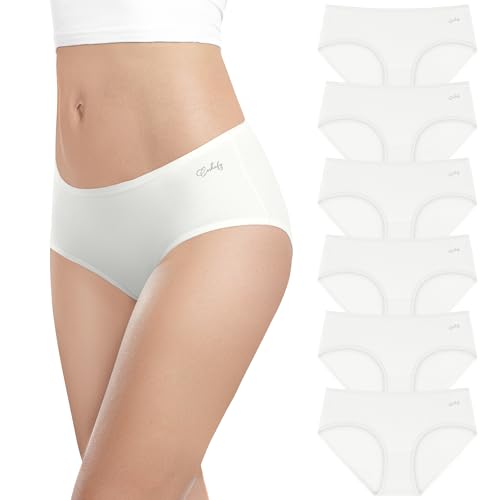 anqier Unterhosen Damen, 6er Pack Baumwolle Mittlere Taille Slips Damen Bequeme Atmungsaktiv Hipster Pantys Weich Frauen Unterwäsche von anqier