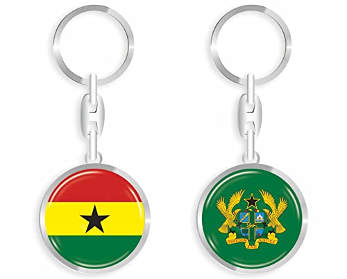 aprom Ghana - Schlüsselanhänger + Sticker - WM EM Fussball - Metall-Keyholder mit 3D Effekt. Mit Auto PKW Aufkleber RD von aprom