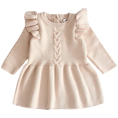 Baby Kleinkind Mädchen Kleid Langarm Strickpullover Winter Herbst Shirt Kleid Mandel Rüsche 3-6 Monate von aromm