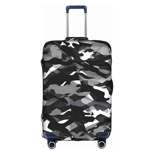 Gepäckabdeckung mit schwarzem, grauem und weißem Camouflage-Print, Kofferschutz, Reisekofferabdeckung für Kinder und Erwachsene, passend für 18-32 Zoll Gepäckabdeckung mit schwarzem, grauem und weißem Camouflage-Print, Kofferschutz, Reisekofferabdeckung für Kinder und Erwachsene, passend für 18-32 Zoll von asbwuo