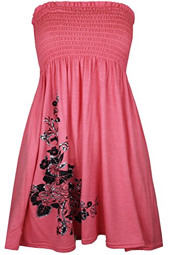 Damen-Blüten-Mini-Kleid, trägerloses Top Gr. 44, korallenrot von asfashion online