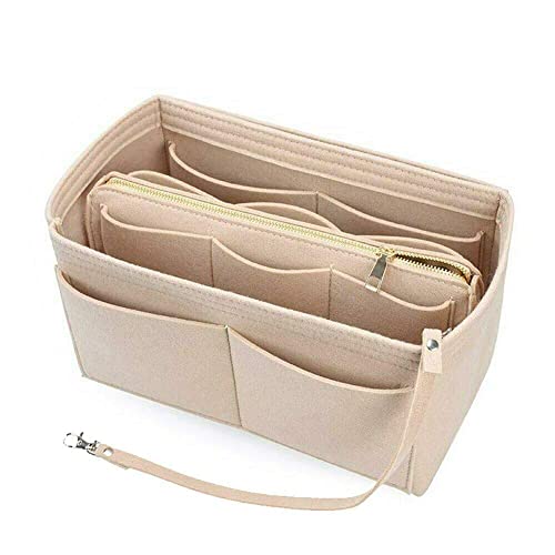 Filz-Geldbörse, Handtaschen-Organizer-Einsatz – mehrere Taschen, Aufbewahrungsbox für Damen, Schlüssel, Kosmetikartikel, Aufbewahrungsbox, beige, Medium von ausuky