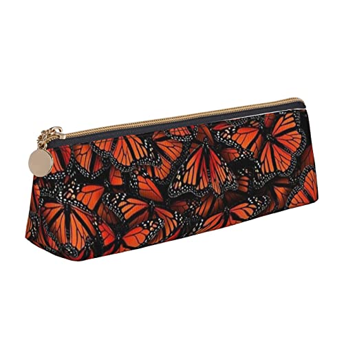 avlyn Batik-Federmäppchen im Hippie-Stil, dreieckig, Leder, Stifttasche, Make-up-Tasche für Damen, Herren, Schule, Büro und Reisen, Monarch-Schmetterlinge, Einheitsgröße, Schulranzen von avlyn