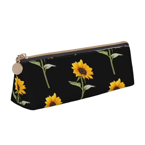 avlyn Bloom Federmäppchen mit Sonnenblumen-Motiv, dreieckig, Leder, Stifttasche, Make-up-Tasche für Damen, Herren, Schule, Büro und Reisen von avlyn