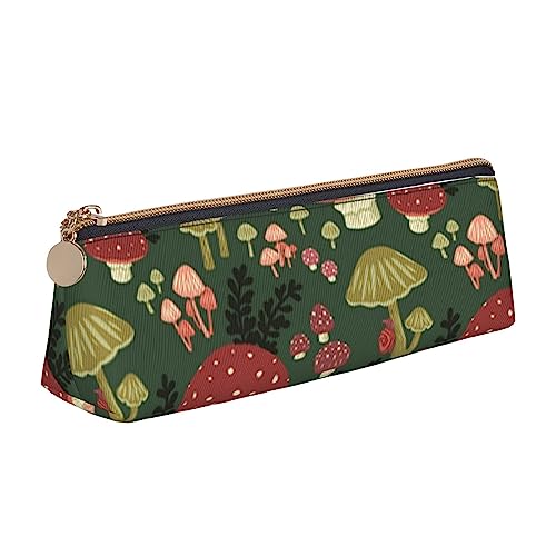 avlyn Dreieckiges Federmäppchen aus Leder mit Elefant und Schweinchen, Stiftetasche, Make-up-Tasche für Damen, Herren, Schule, Büro und Reisen, Bright Mushrooms Art, Einheitsgröße, Schulranzen von avlyn