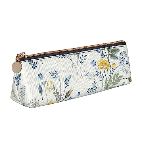 avlyn Federmäppchen aus Polynesischem Maori-Stammesmuster, dreieckig, Leder, Stifttasche, Make-up-Tasche für Damen, Herren, Schule, Büro und Reisen, Blau, Blaue Blumen Blumenmuster Rosen, von avlyn