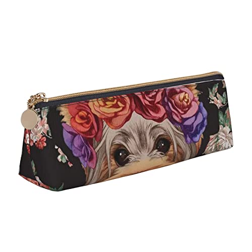 avlyn Federmäppchen mit Früchten, Wassermelone, dreieckig, Leder, Stifttasche, Make-up-Tasche für Damen, Herren, Schule, Büro und Reisen, Yorkie Dog Floral, Einheitsgröße, Schulranzen von avlyn